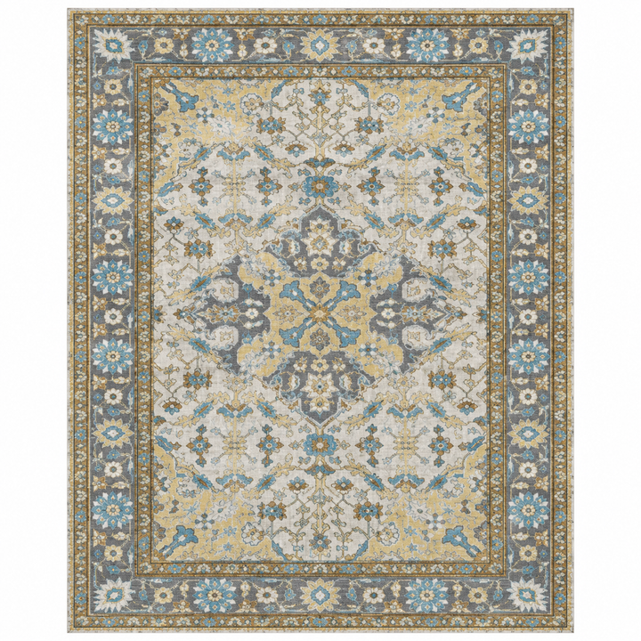 Expobazaar Washable  Grey Gold Persian Medallion | Rug in a Box