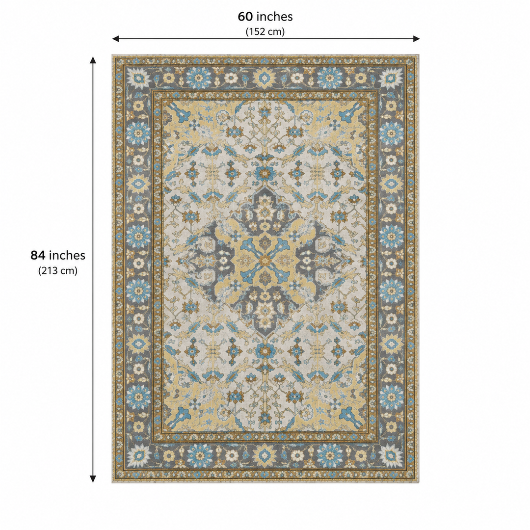 Expobazaar Washable  Grey Gold Persian Medallion | Rug in a Box