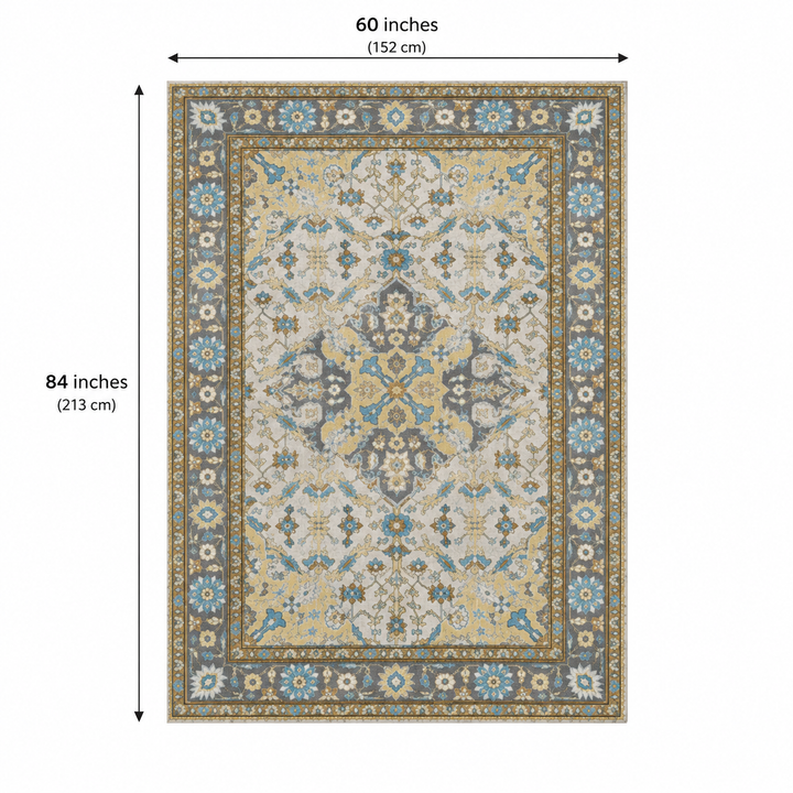 Expobazaar Washable  Grey Gold Persian Medallion | Rug in a Box