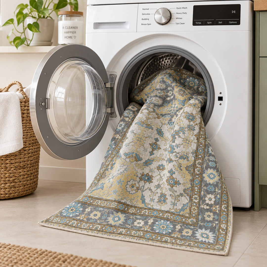Expobazaar Washable  Grey Gold Persian Medallion | Rug in a Box