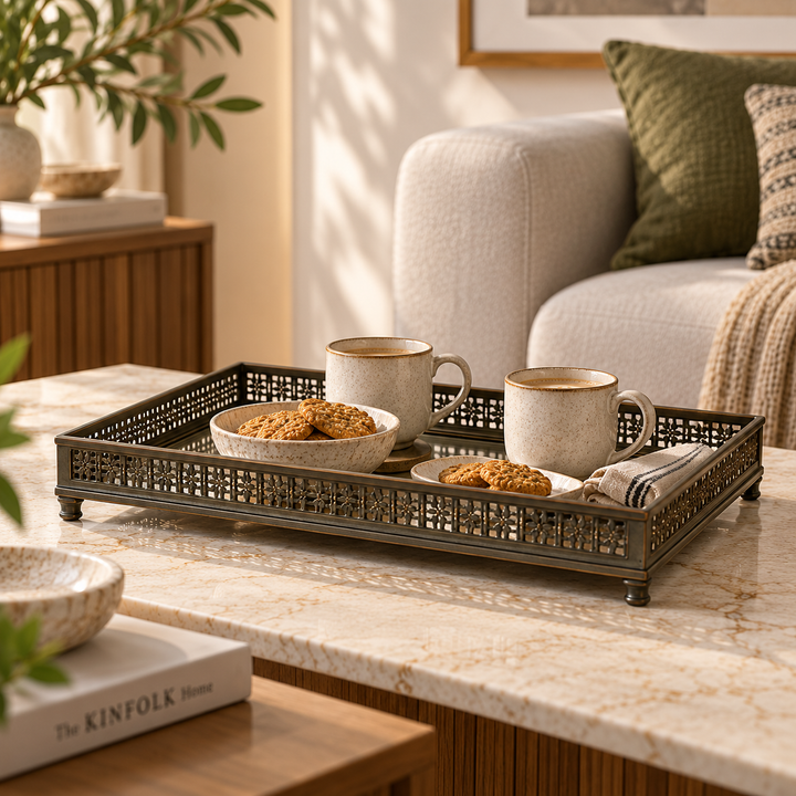 Premium Designer Rectangular Serving Tray | Polished Wood