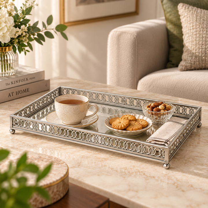 Premium Designer Rectangular Serving Tray | Polished Wood