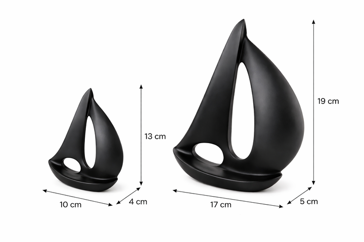Breeze Sailing Set in Black – Artful Boat Sculpture with Abstract Sails