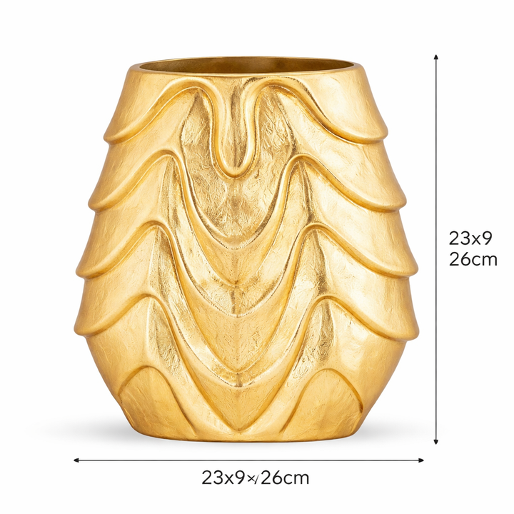 Golden Aluminium Decorative Vase - Oval Shape with Textured Detailing