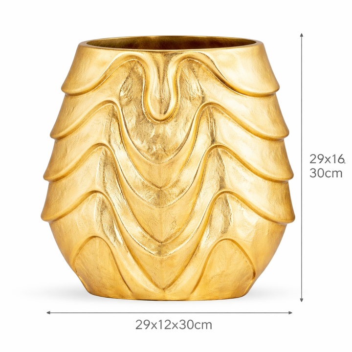 Golden Aluminium Decorative Vase - Oval Shape with Textured Detailing