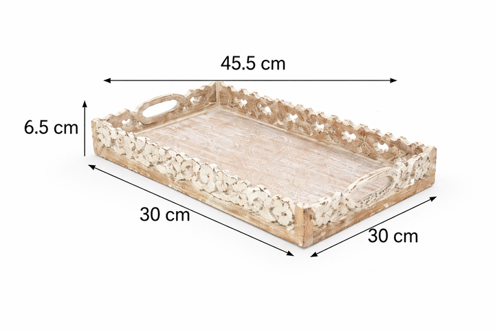 Wooden Hand-Carved Inlay Trays for Serving & Décor Set of 2