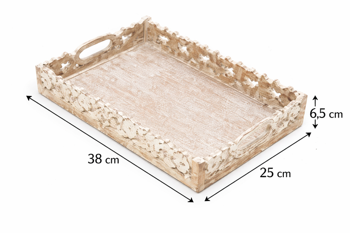 Wooden Hand-Carved Inlay Trays for Serving & Décor Set of 2