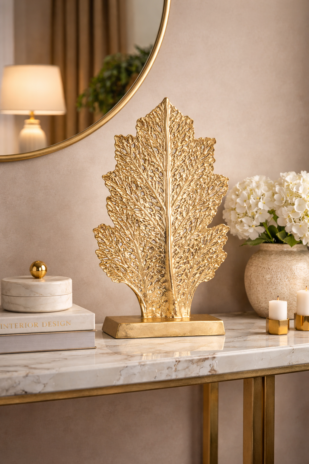 warna Patra: Decorative Aluminium Leaf Sculpture | Modern Table & Floor Décor | 26x13x69 cm