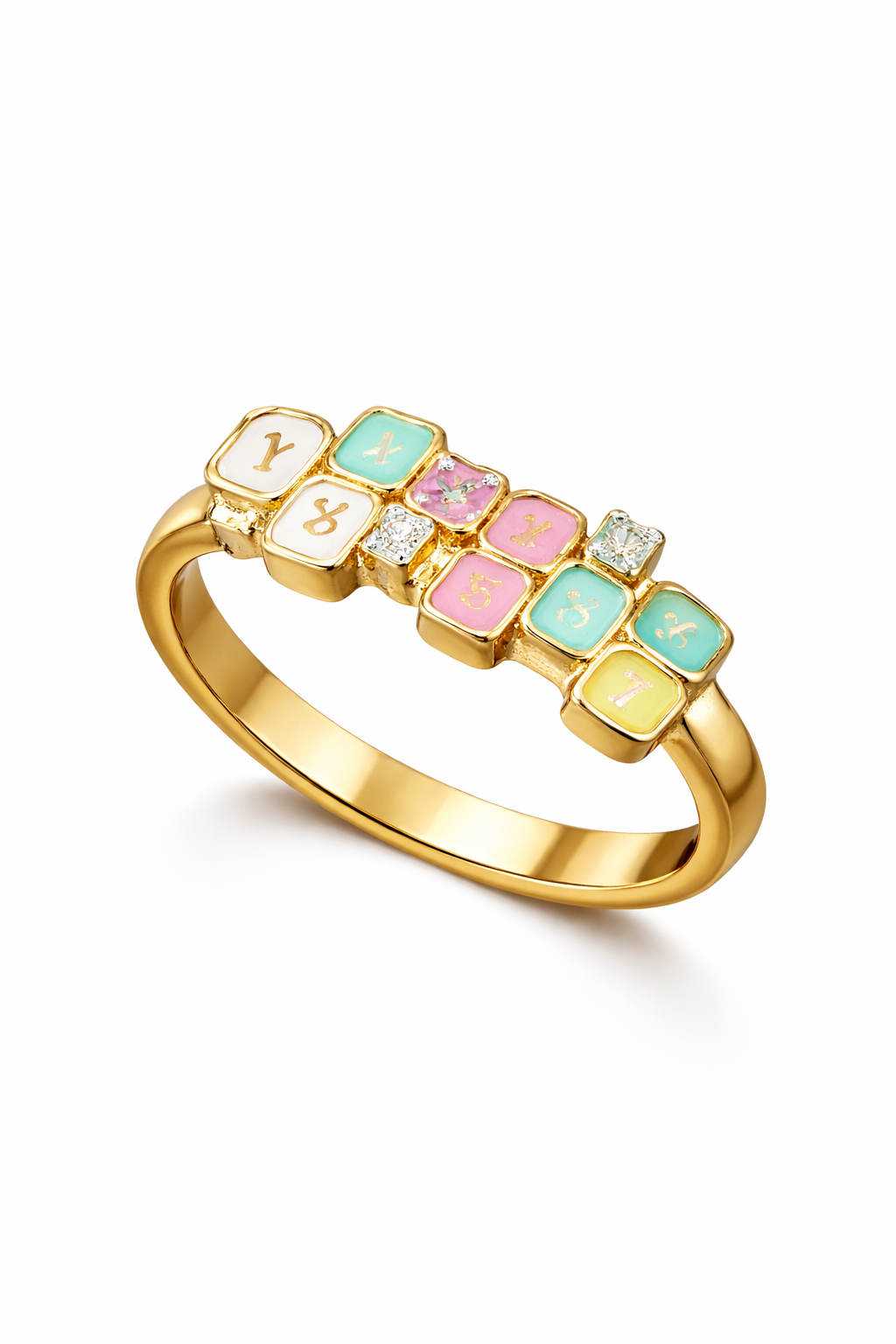 Delicate Hopscotch Design: Gold-Plated Enamel Ring