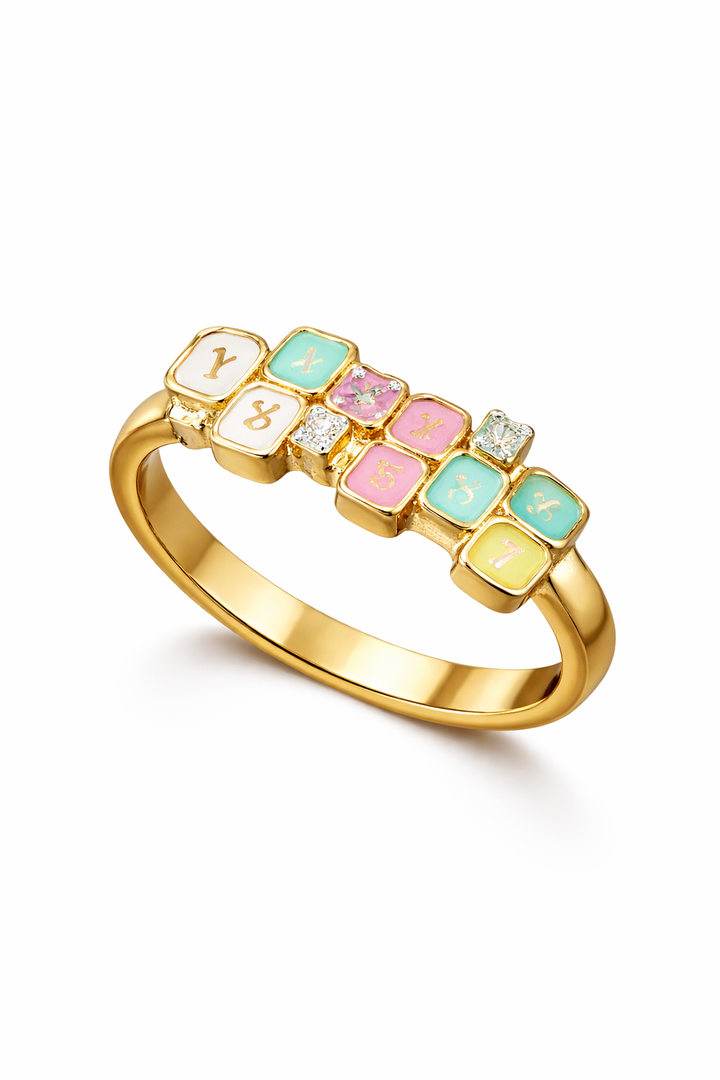 Delicate Hopscotch Design: Gold-Plated Enamel Ring