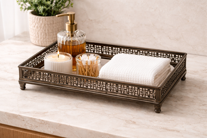 Premium Steel Rectangular Tray with Mirror Finish