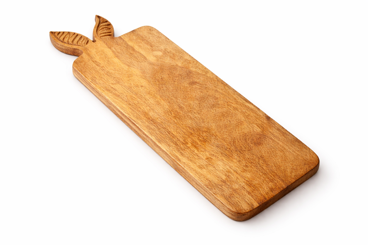 Elegant Mango Wood Chopping Board with Leaf Handle | Cutting, Slicing, and Serving | 40x15x1.7 cm