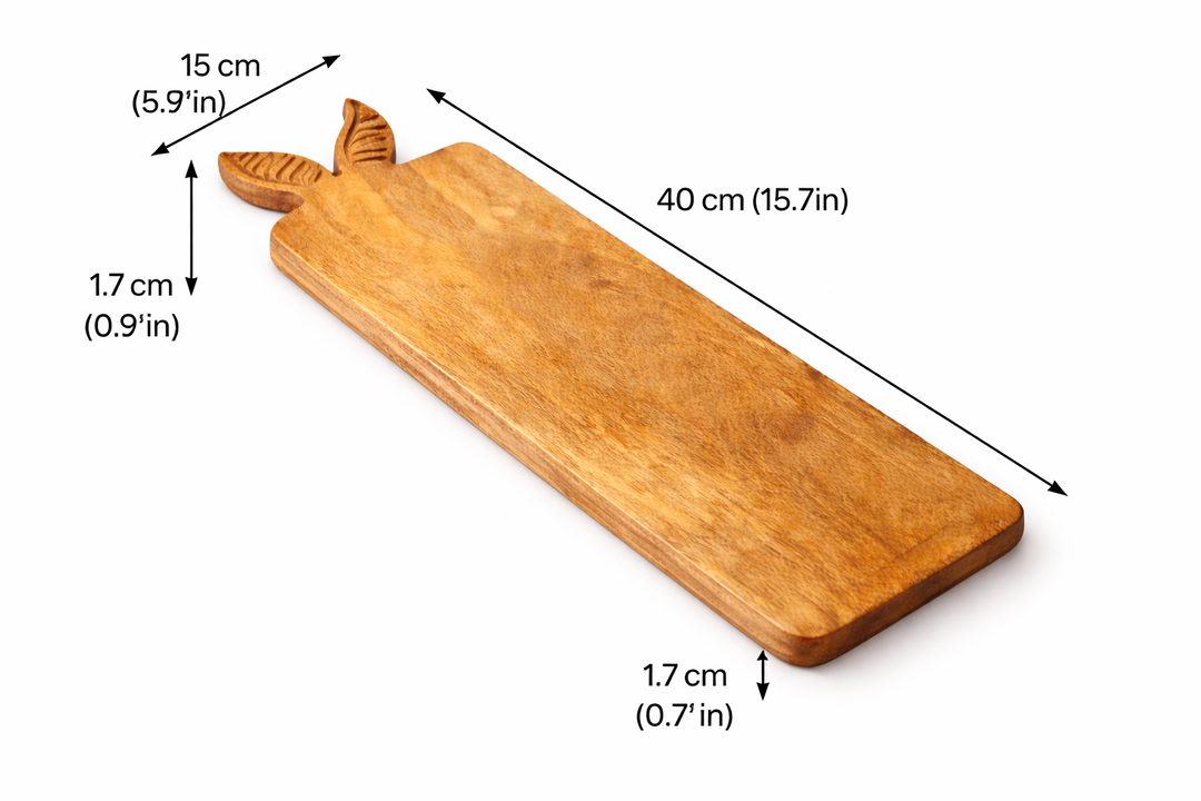 Elegant Mango Wood Chopping Board with Leaf Handle | Cutting, Slicing, and Serving | 40x15x1.7 cm