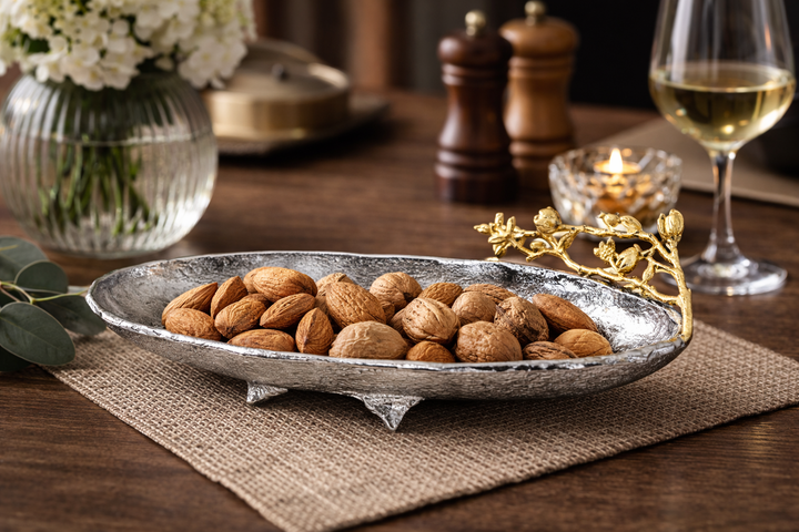 Luxury Aluminium Silver Leaf Decorative Bowl | Centerpiece Home Decor