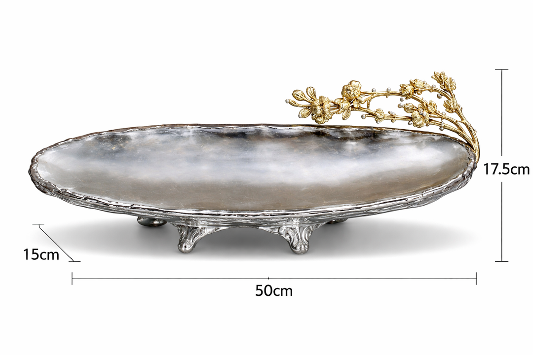 Luxury Aluminium Silver Leaf Decorative Bowl | Centerpiece Home Decor