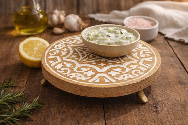 Handcrafted Wooden Round Cake Plate for Serving & Display