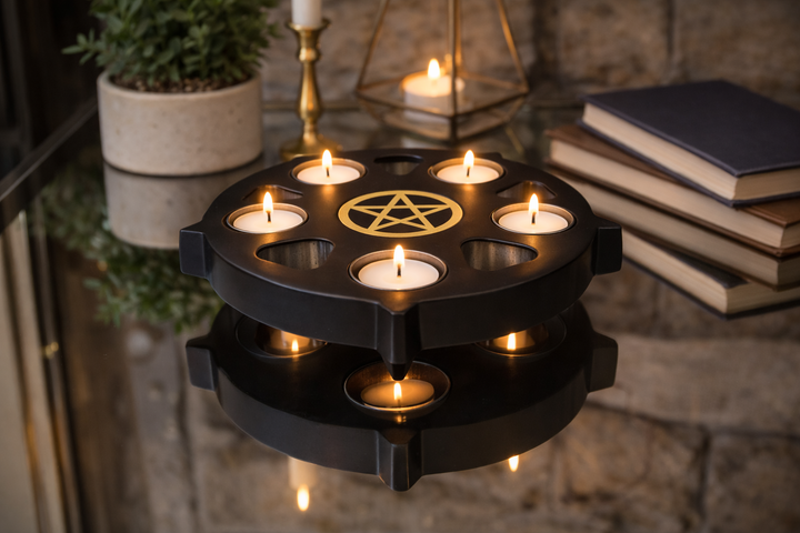 Black Soapstone Unique Design Candle Holder with Brass Accent