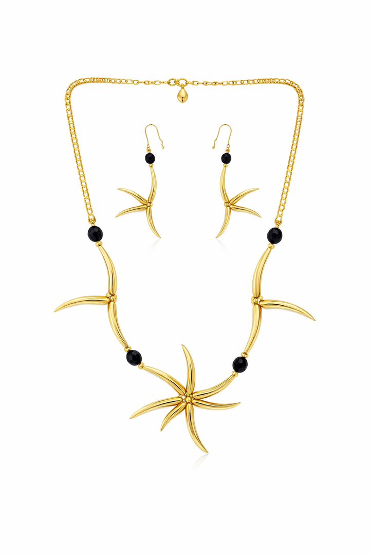 Ballerina Belle Handcrafted Brass and Black Glass Jewellery Set