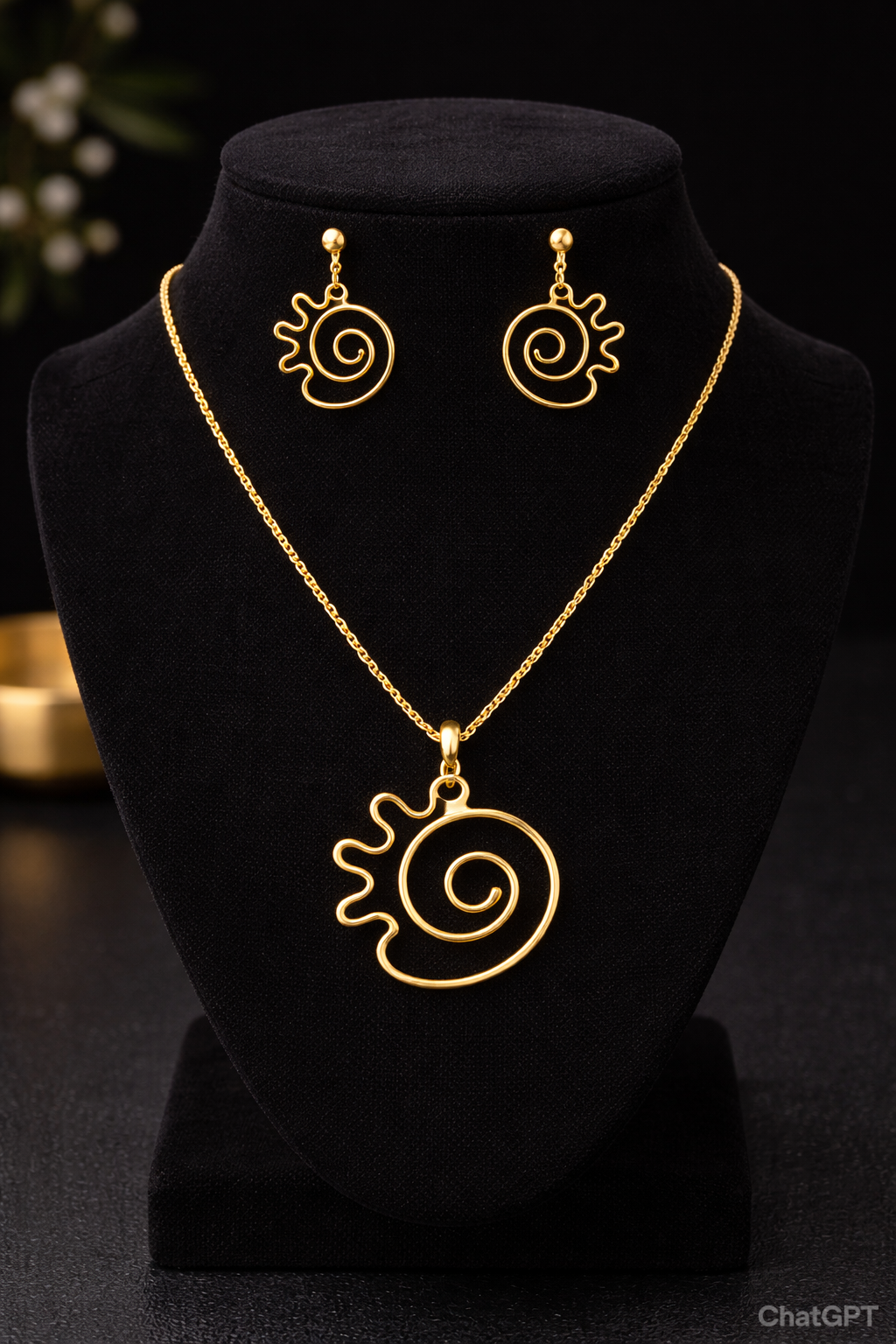 Modern Artistry: Circumvolve Charisma Brass Pendant & Earrings Set