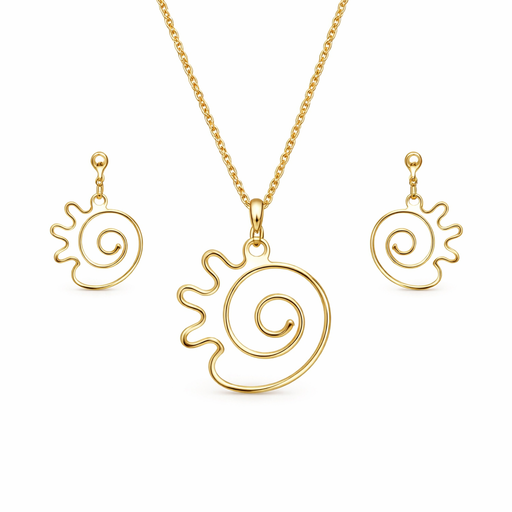 Modern Artistry: Circumvolve Charisma Brass Pendant & Earrings Set