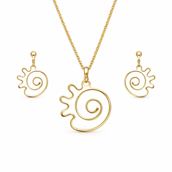 Modern Artistry: Circumvolve Charisma Brass Pendant & Earrings Set