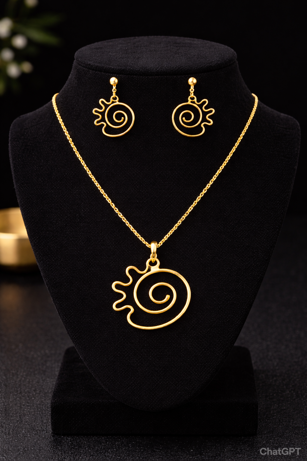 Modern Geometry: Circumvolve Awe Brass Pendant & Earrings Set