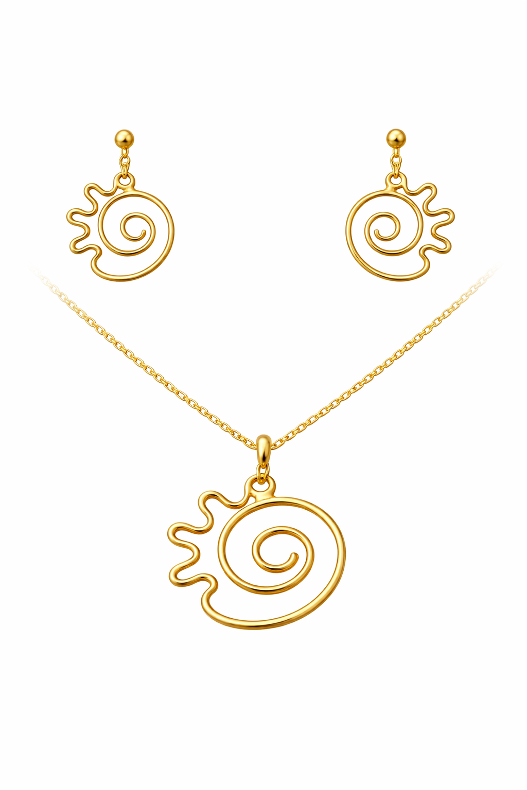 Modern Geometry: Circumvolve Awe Brass Pendant & Earrings Set