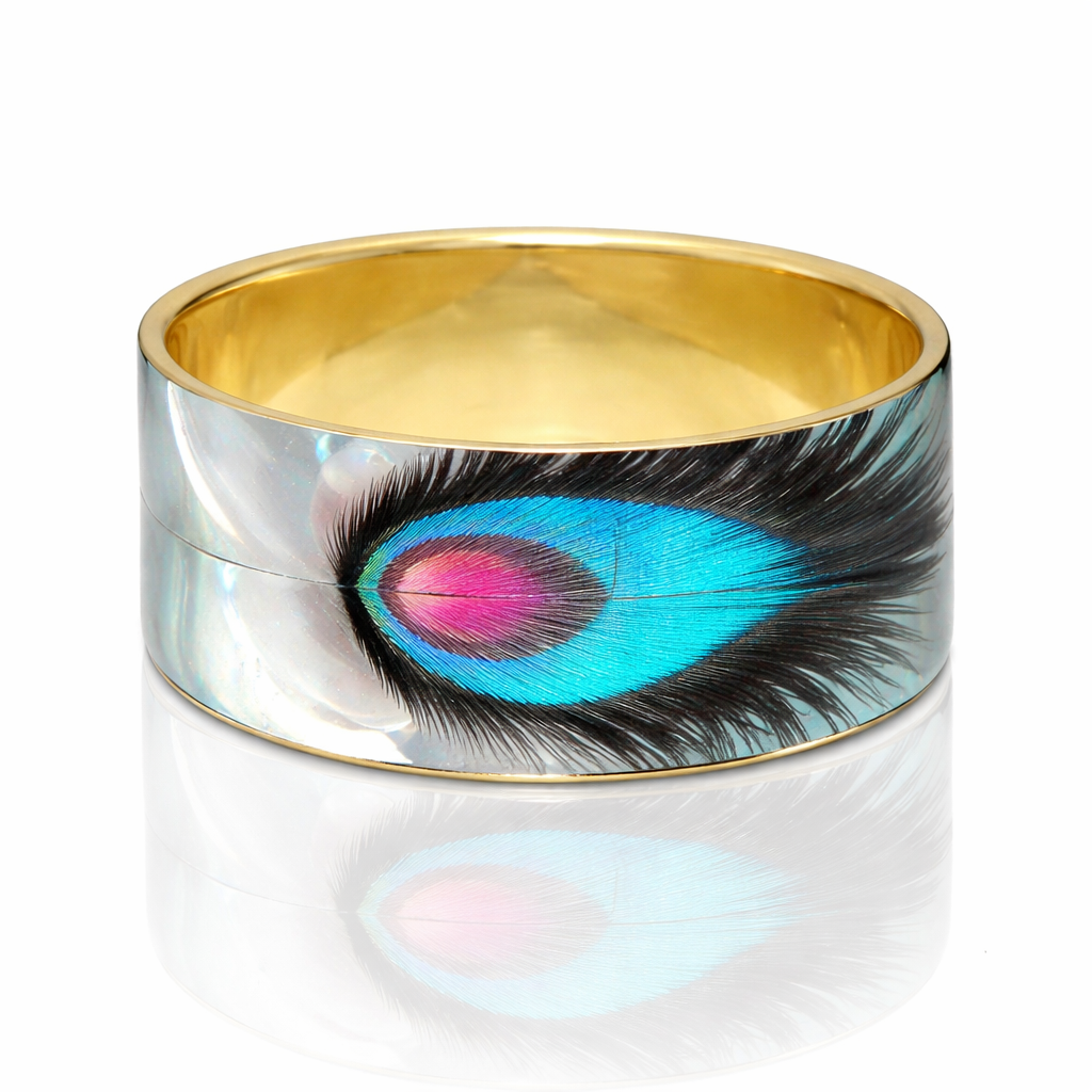 Ocellus Vogue Handcrafted Peacock Blue Pearl Brass Bangle