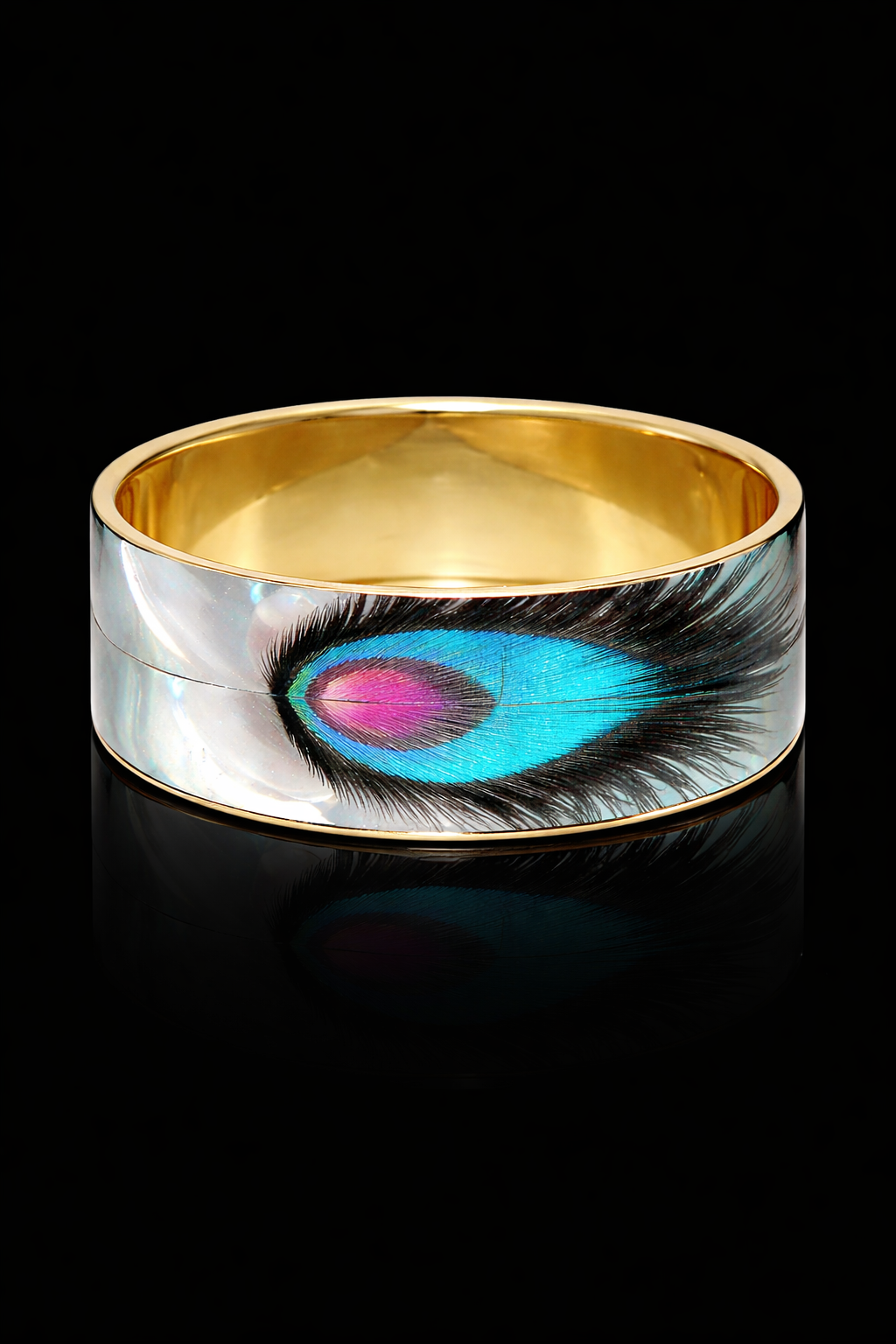 Ocellus Vogue Handcrafted Peacock Blue Pearl Brass Bangle