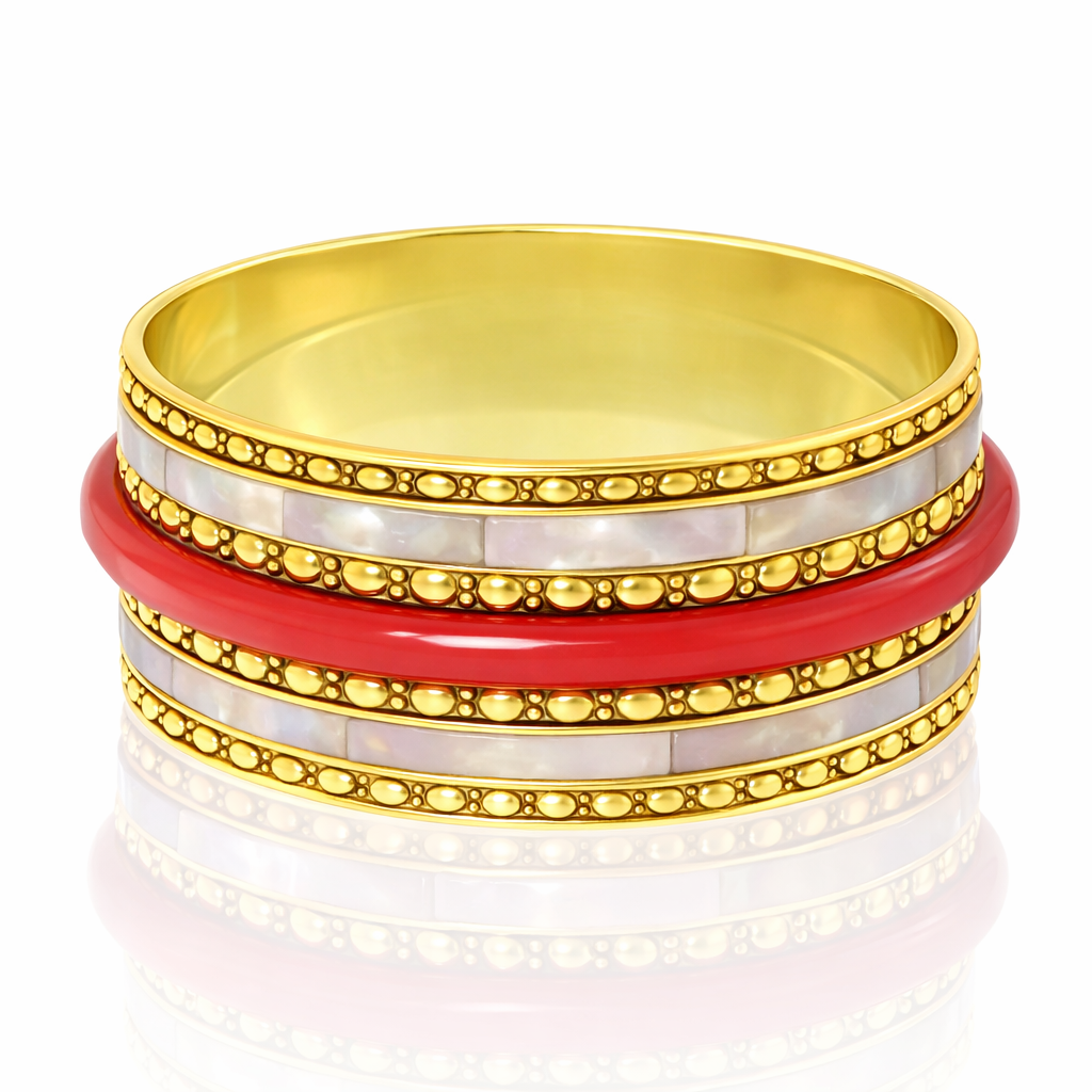 Alluring Fantasy Artisan Cayenne Pink Pearl Inlay Bangle