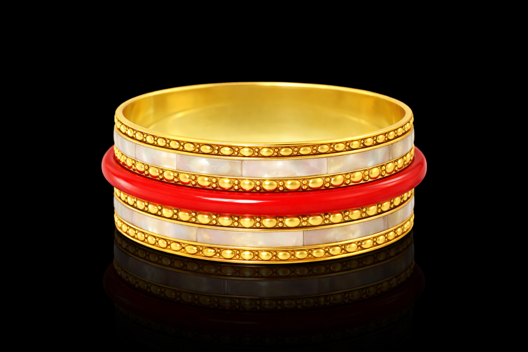 Alluring Fantasy Artisan Cayenne Pink Pearl Inlay Bangle