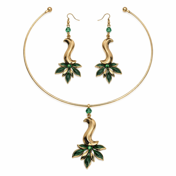 Emerald Drift Handcrafted Brass Pendant & Earrings Set