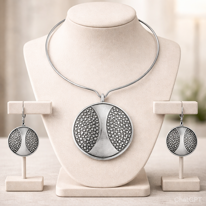 Zingara Grace: Handcrafted Brass Necklace & Earrings Set with Antique Finish