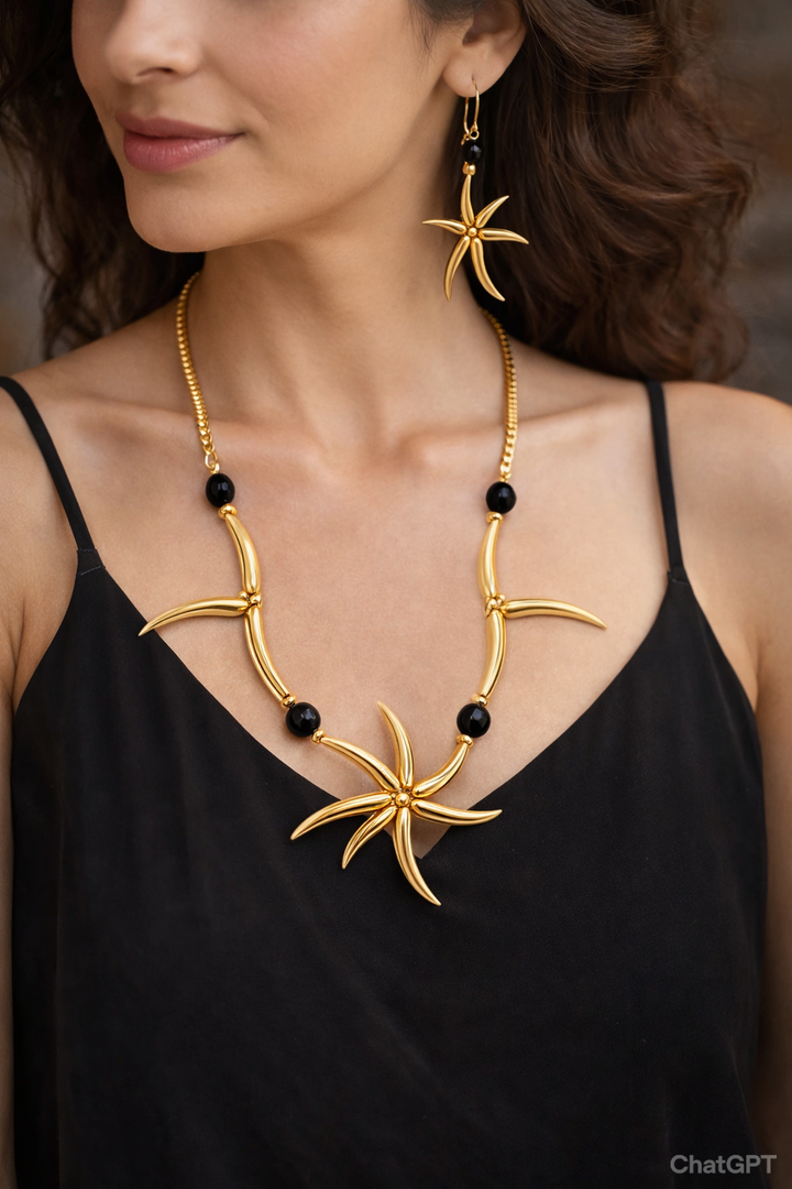 Ballerina Belle Handcrafted Brass and Black Glass Jewellery Set