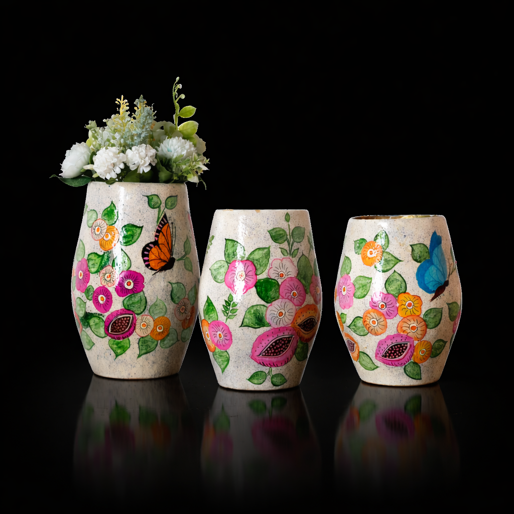 Eco-Friendly White Paper Mache Vases – Handcrafted Set of 3 for Versatile Styling