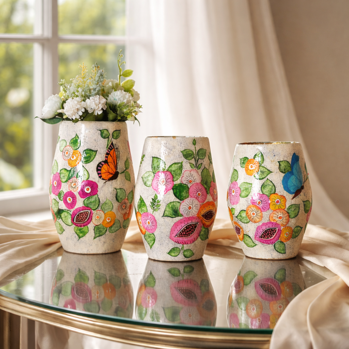 Eco-Friendly White Paper Mache Vases – Handcrafted Set of 3 for Versatile Styling