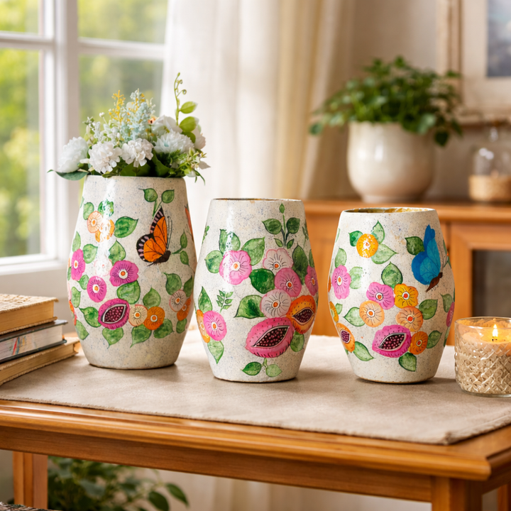 Unique Handcrafted Paper Mache Vases – Set of 3, Modern Minimalist Design