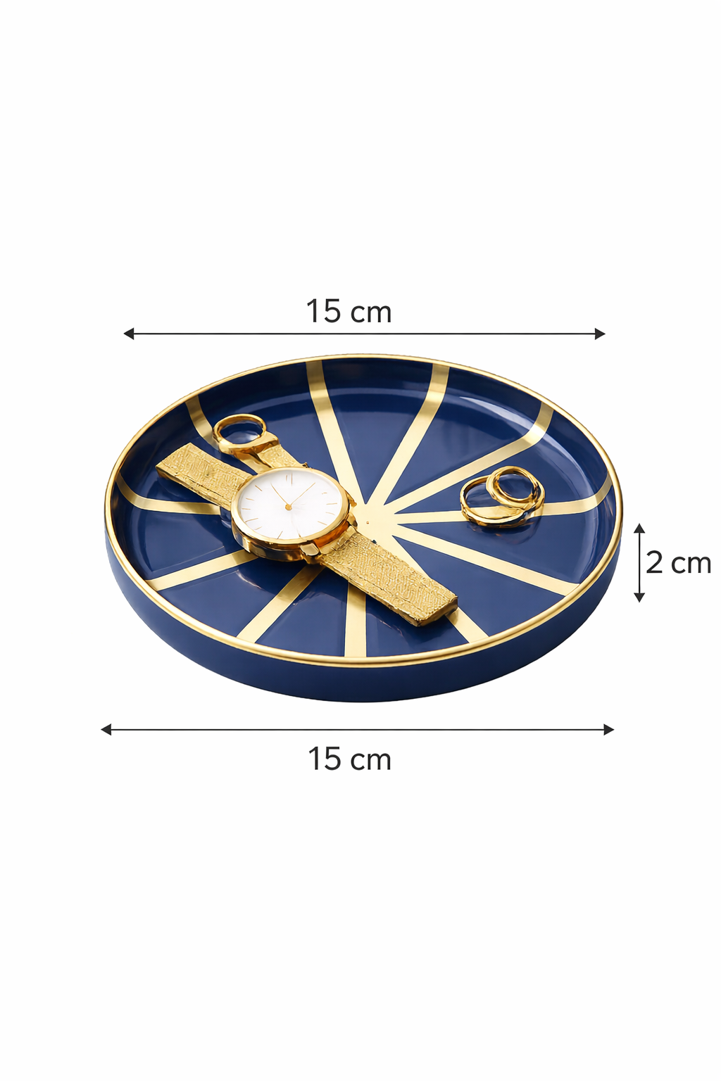 Premium Round Decorative Tray – Blue & Orange Enamel with Golden Stripes