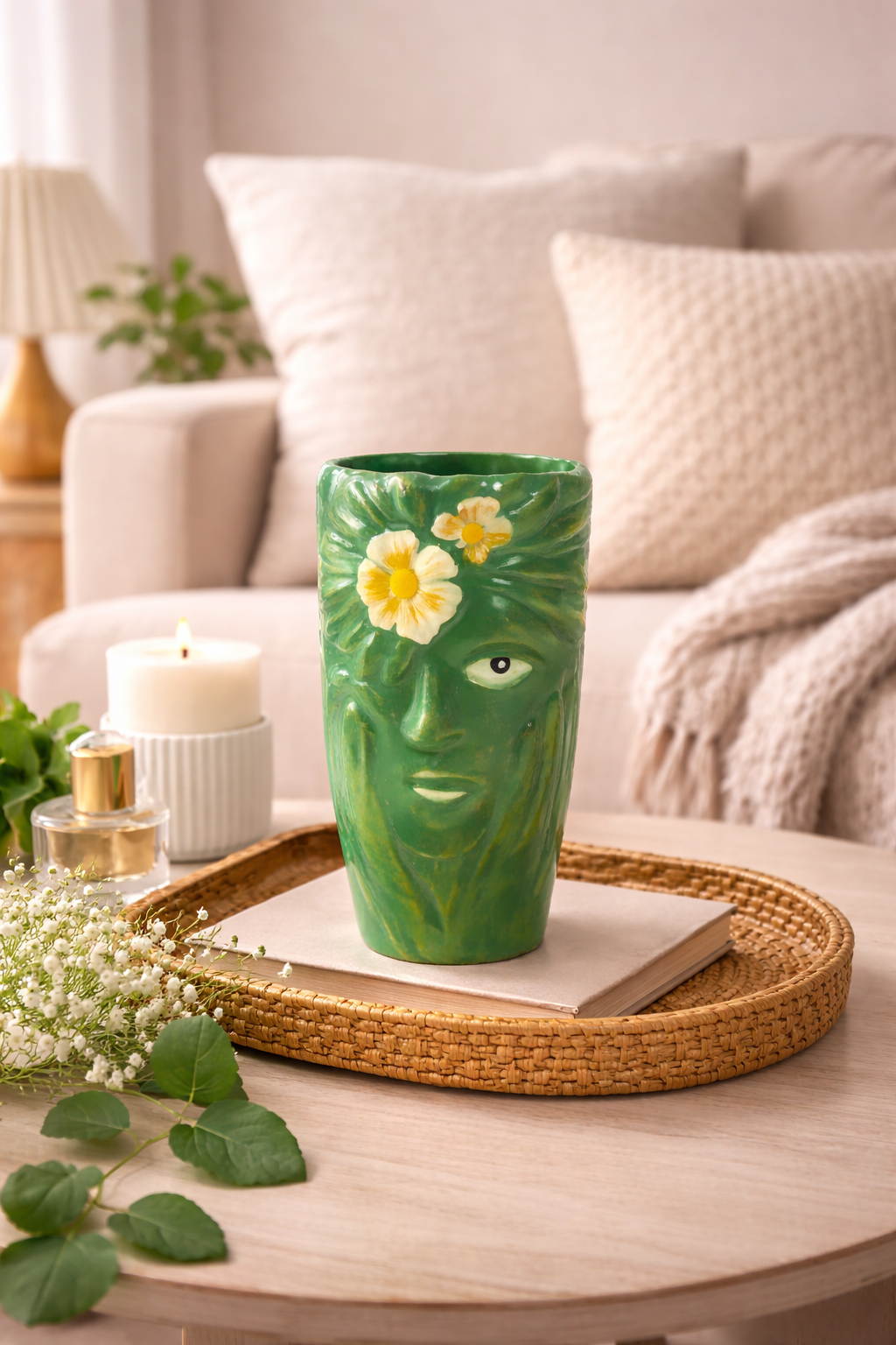 Modern Tribal Half Face Metal Vase – Tabletop Decorative Accent
