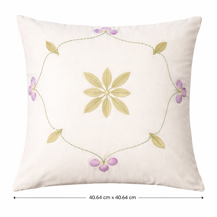 Floral Embroidered Cushion Cover – Soft Casement Fabric & Handcrafted Detail