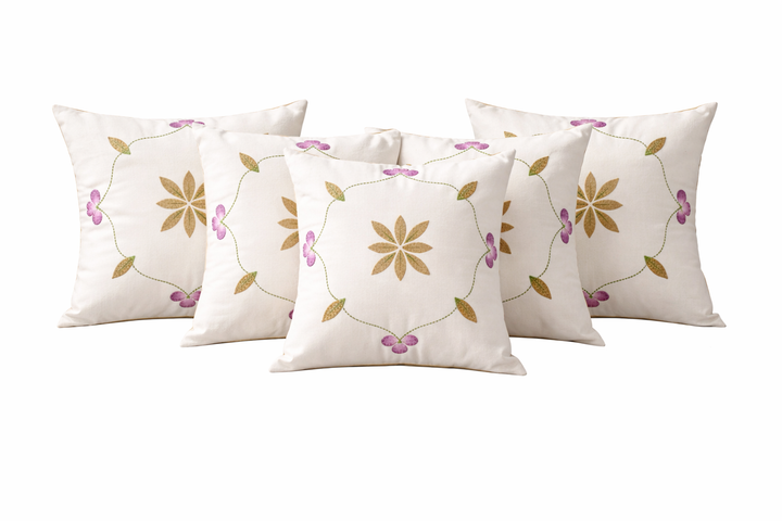 Floral Embroidered Cushion Cover – Soft Casement Fabric & Handcrafted Detail
