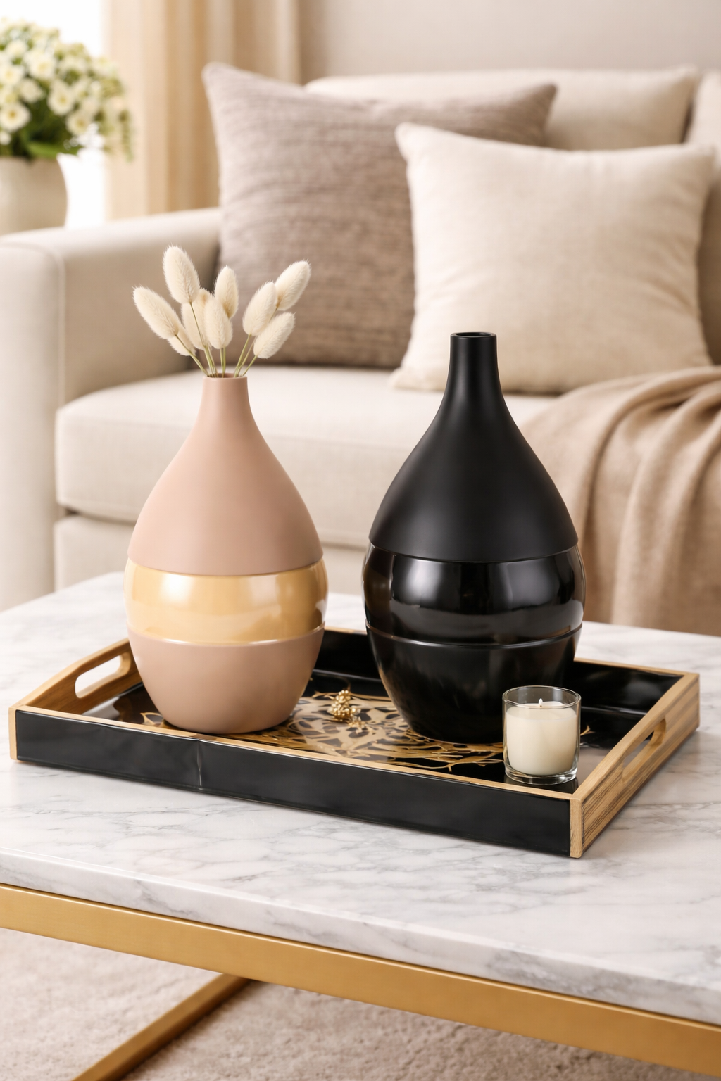 Vesera Enamel Vase – Petite Peach & Black Accent Piece for Your Home