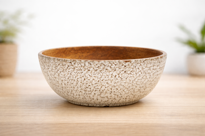 Wooden Carved Crush Bowl | Handcrafted Rustic Tabletop Décor