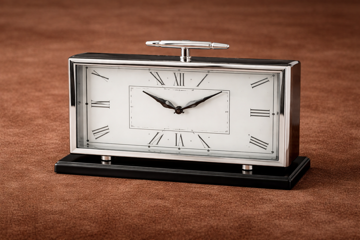 Silver Stainless Steel Table Clock – Premium Desk Décor (43×7×36 cm)  Modern & Minimal
