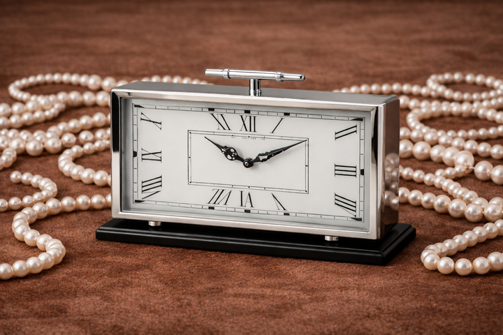 Silver Stainless Steel Table Clock – Premium Desk Décor (43×7×36 cm)  Modern & Minimal