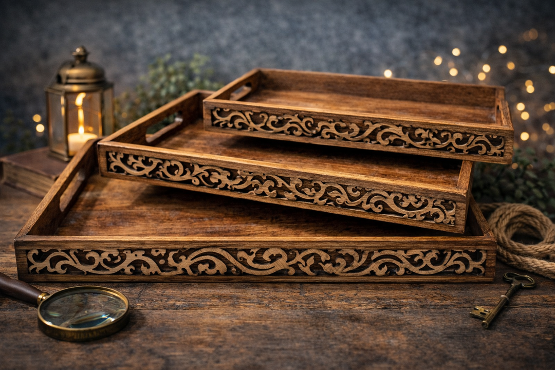 Resin & MDF Multi-Use Serving and Décor Tray Set