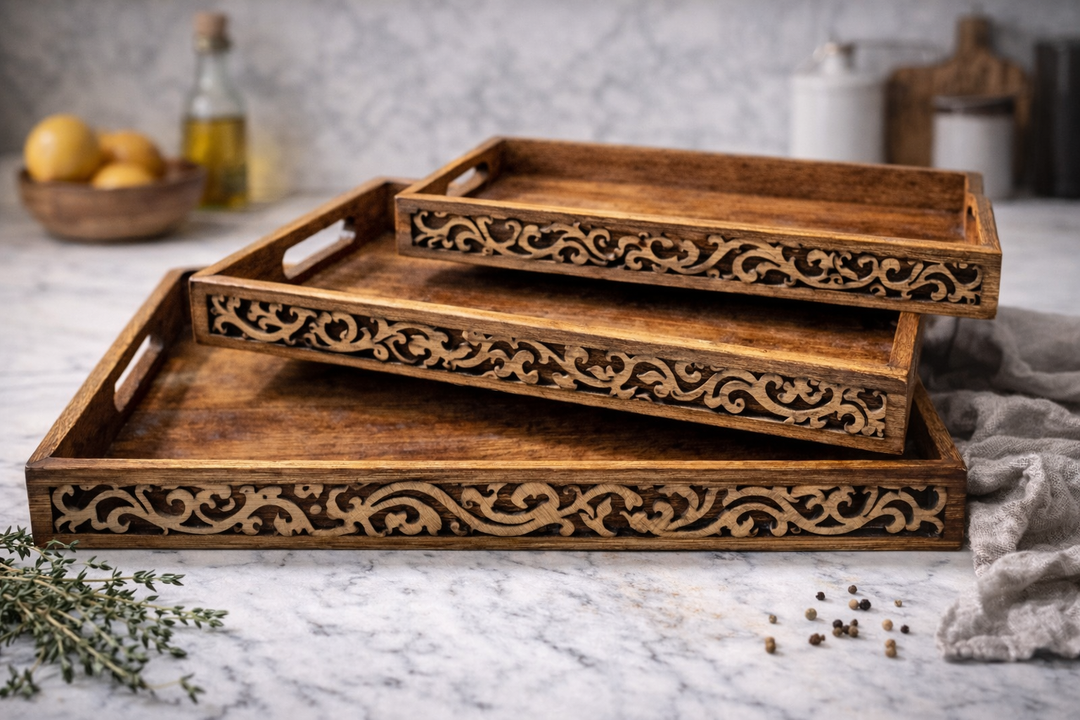 Resin & MDF Multi-Use Serving and Décor Tray Set