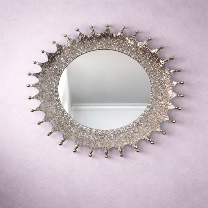 Silver Sunburst Wall Mirror – Modern Decorative Aluminum Mirror