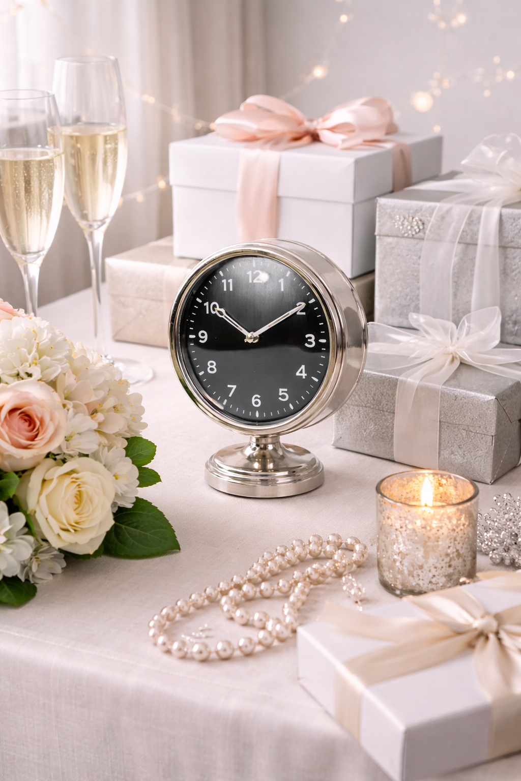 Black & Silver Table Clock – Durable Steel Desk & Shelf Accent