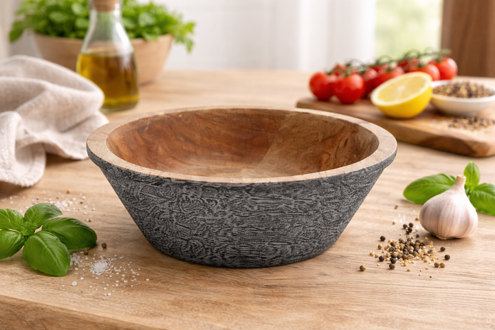 Artistic Wooden Carved Bowl White Home Accent